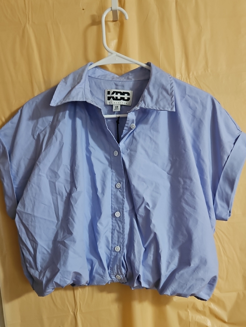 KBB BY KAHLANA The Cropped Bubble Shirt: Blue: New With Tags: Size XS
